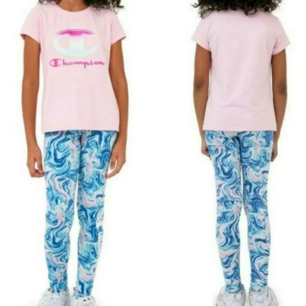 Champion Girls Mist Marble Matching Tee & Leggings Set -  Size 8